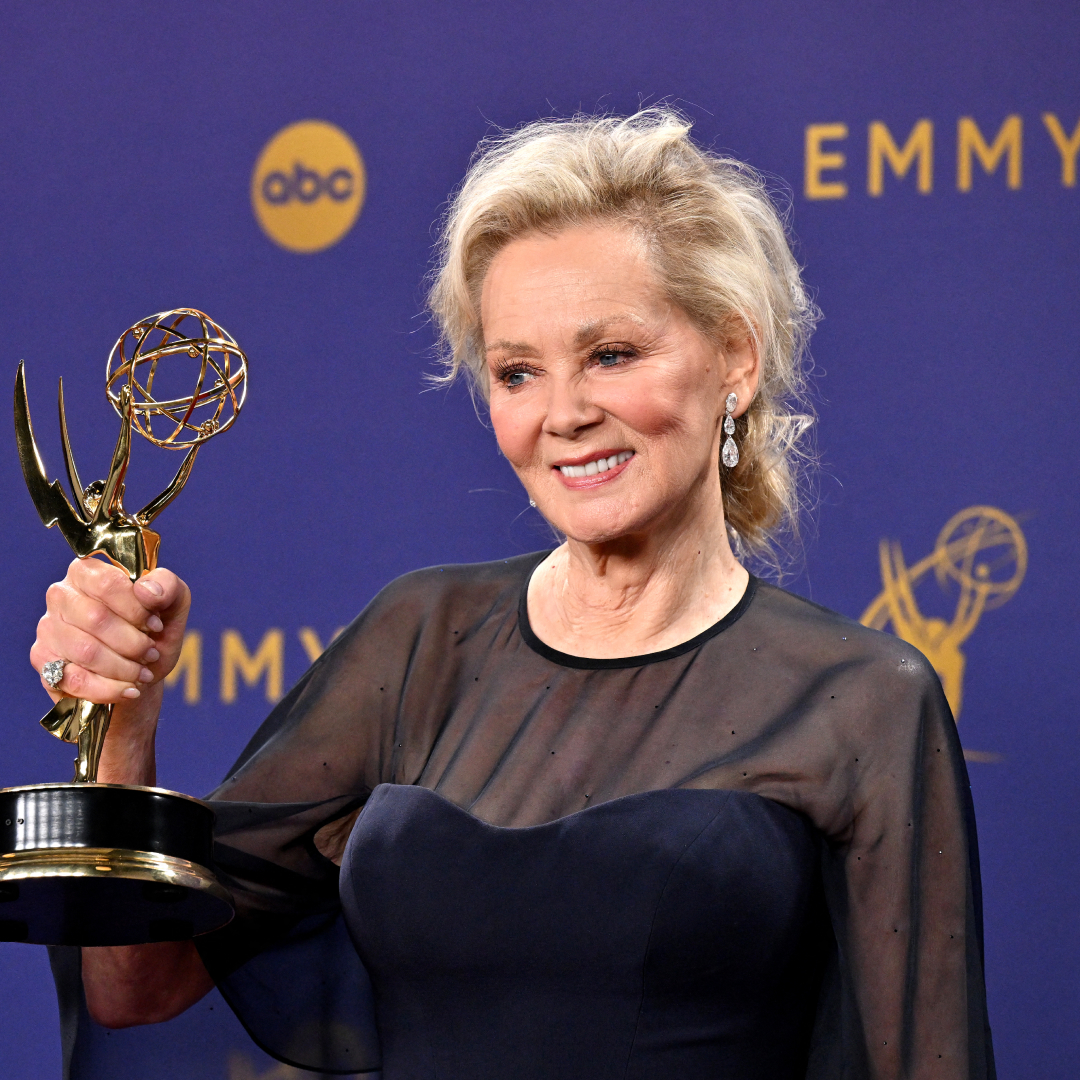 US actress Jean Smart poses in the press room with the award for the Outstanding Lead Actress in a Comedy Series for "Hacks" during the 76th Emmy Awards at the Peacock Theatre at L.A. Live in Los Angeles on September 15, 2024.