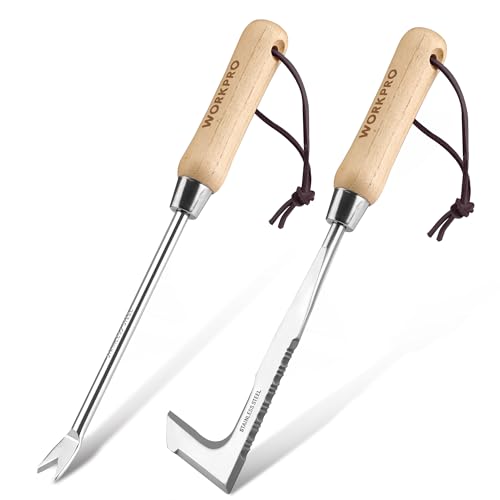 Workpro Weed Remover Tool 2-Piece With Wood Handle, Weeding Garden Tools for Gardening With Serrated Edge, Weed Puller for Removing Moss and Weeds, Weeding Tools for Dandelion
