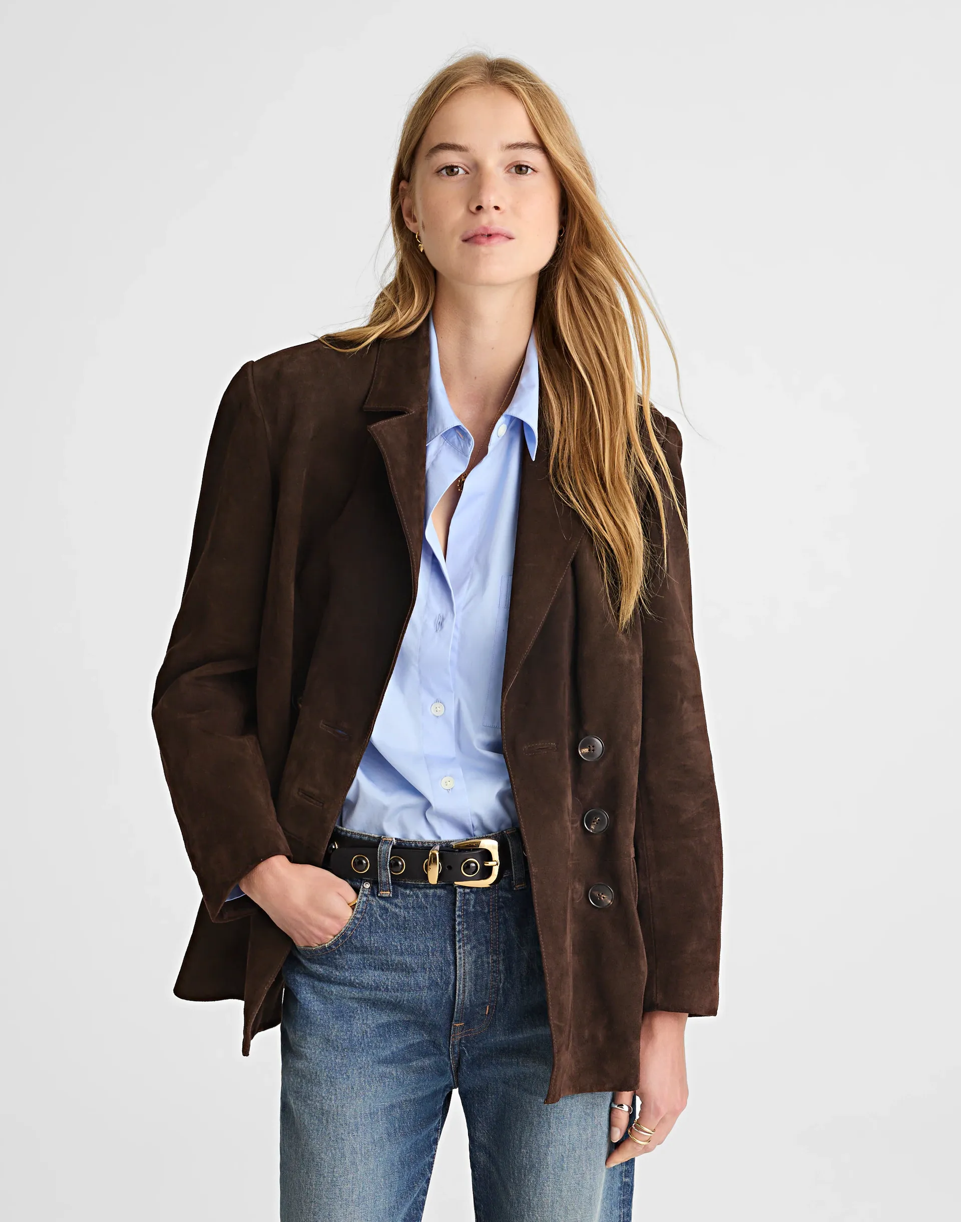 Double-Breasted Blazer in Suede