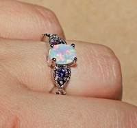 Fire opal Amethyst ring gems silver jewelry 6.7 8.5 12 engagement cocktail band | $39.78