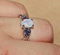 Fire opal Amethyst ring gems silver jewelry 6.7 8.5 12 engagement cocktail band | $39.78
