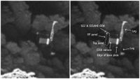 side by side images of the Rosetta Philae lander on the surface of Comet 67p