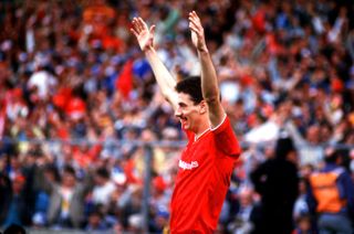 Ian Rush celebrates after scoring for Liverpool against Everton in the 1986 FA Cup final