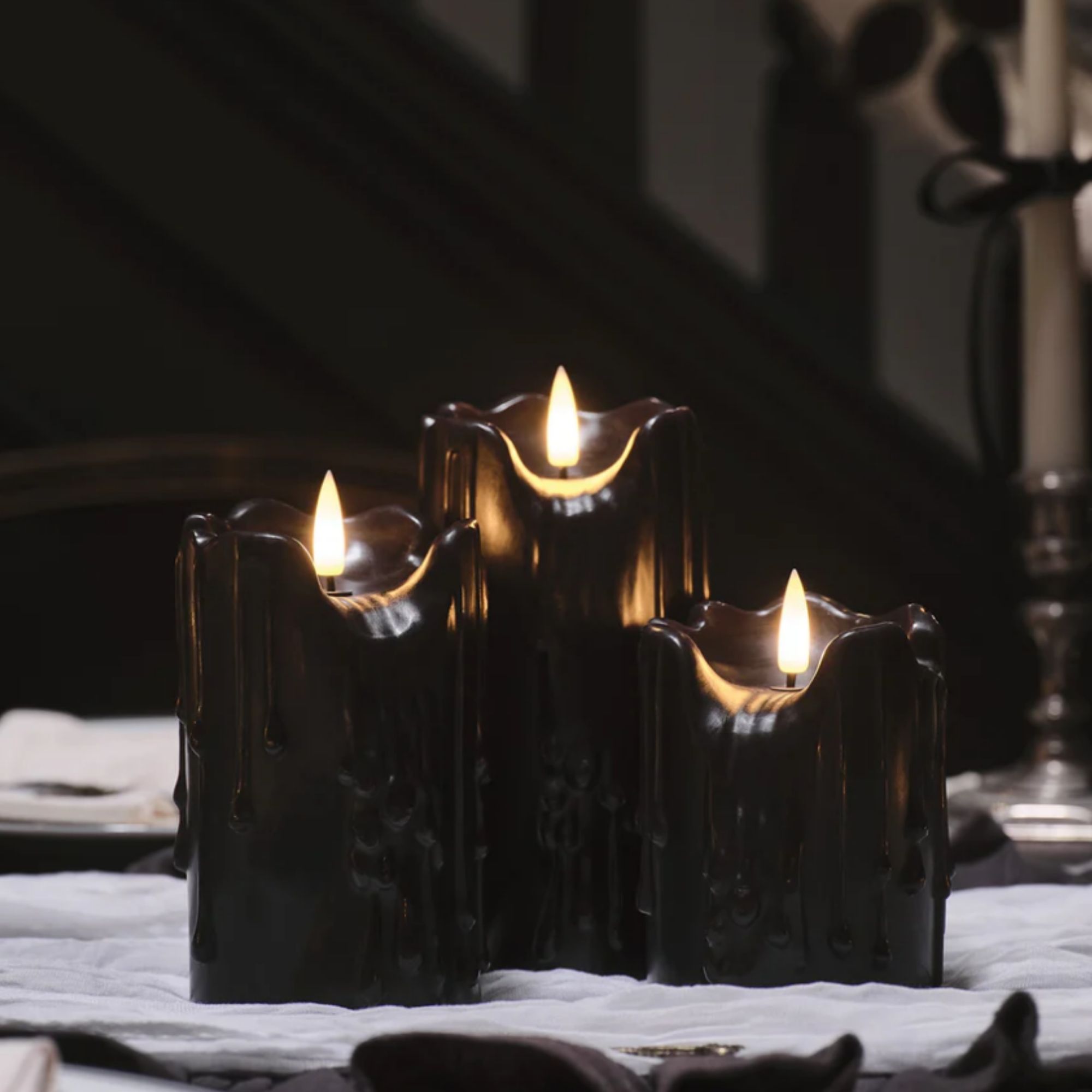 Black LED pillar candles from Lights4Fun
