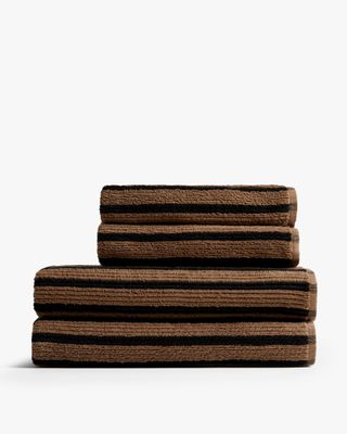 2+2 Organic Resort Stripe Bath Bundle - Camel With Soft Black