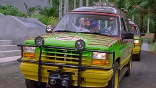 Ford Explorers start a private tour of Jurassic Park in Steven Spielberg's iconic movie