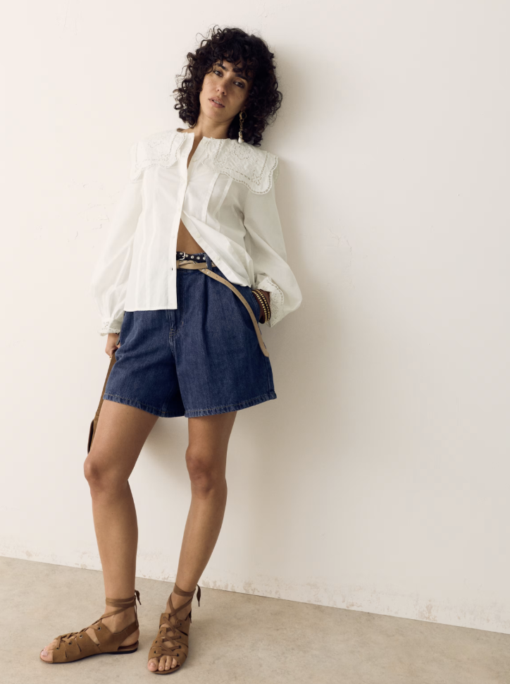 Per Una, Pure Cotton Broderie Collar Shirt