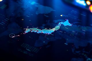 Map of Japan on digital pixelated display