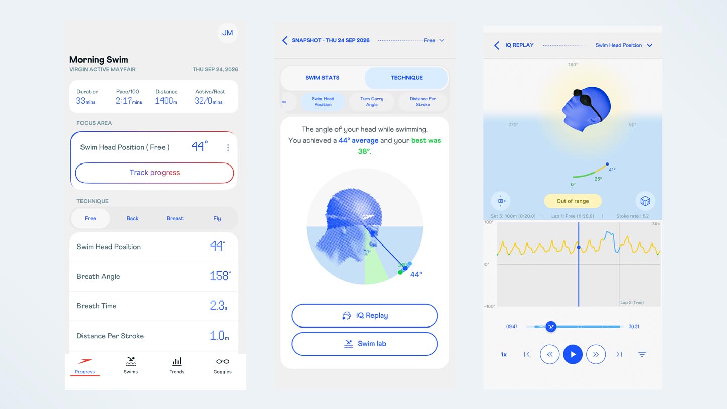 screenshots from the Speedo iQ goggles