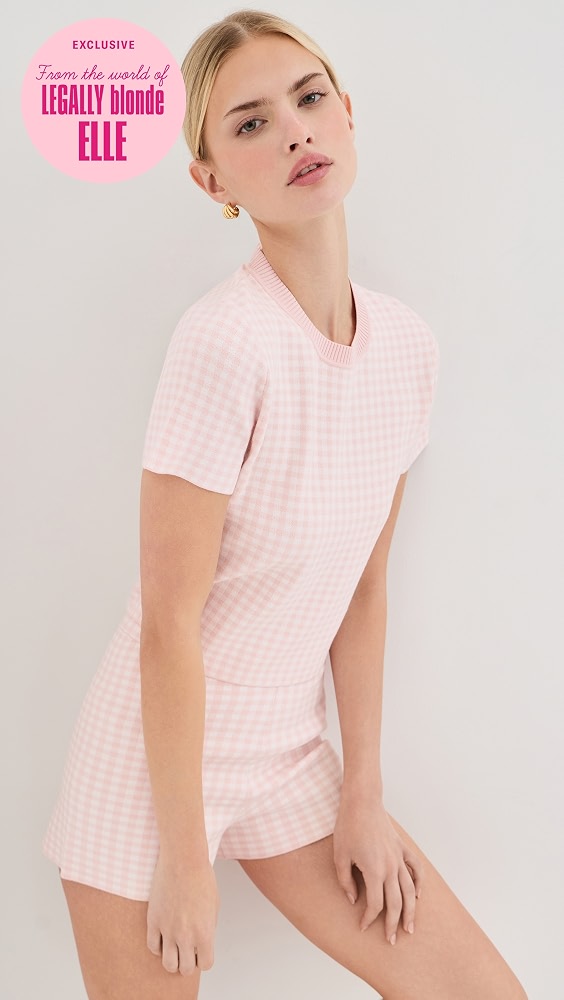 Gingham Knit Tee - Ballet Pink