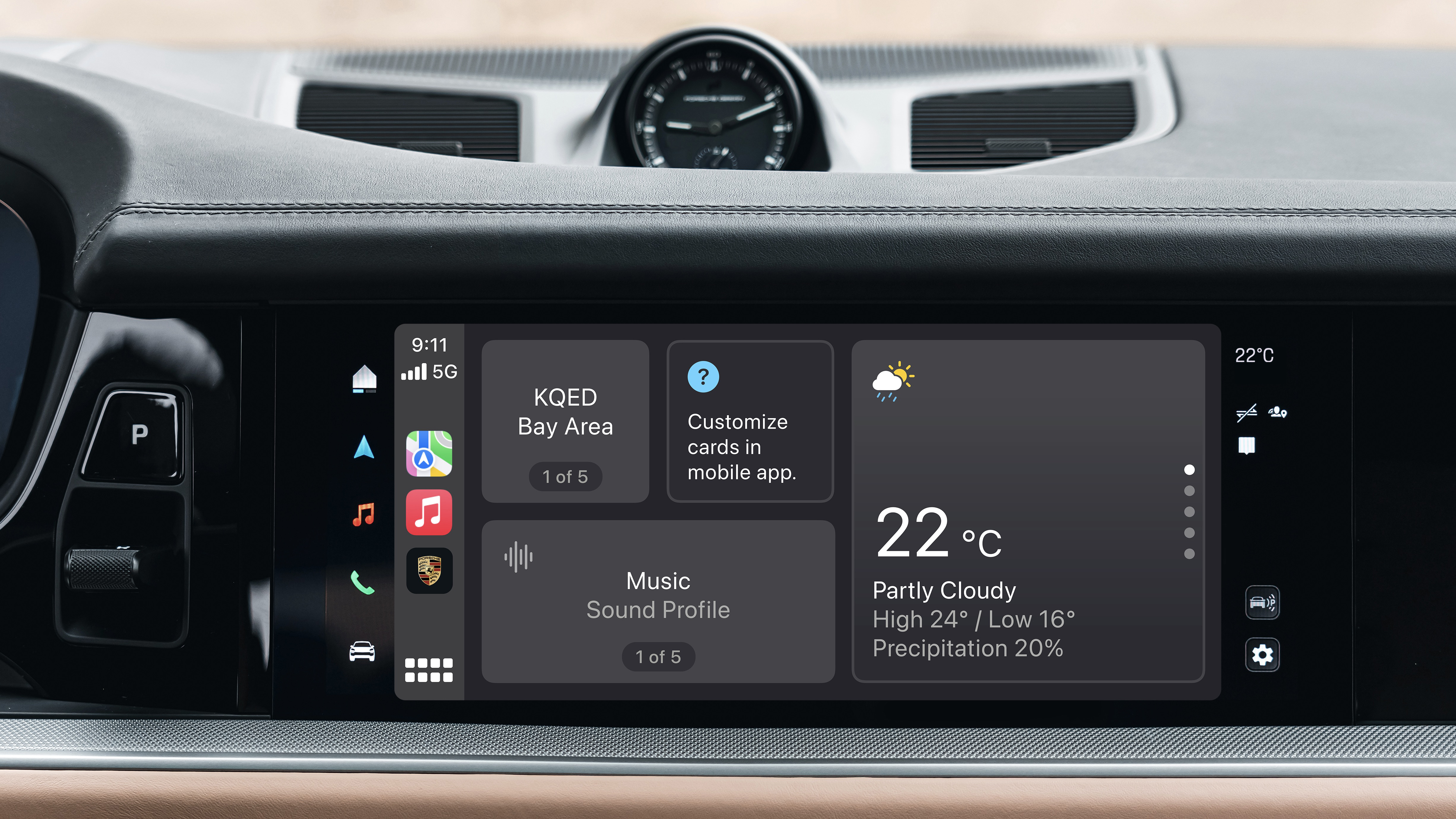 A car dashboard showing the My Porsche App
