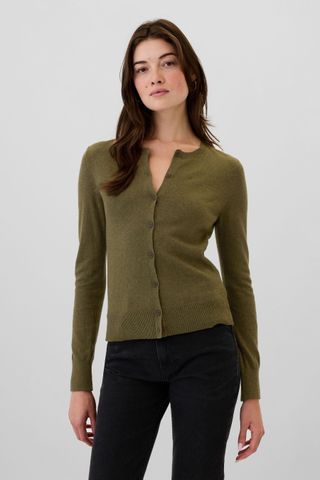 Green Crew Neck Cardigan