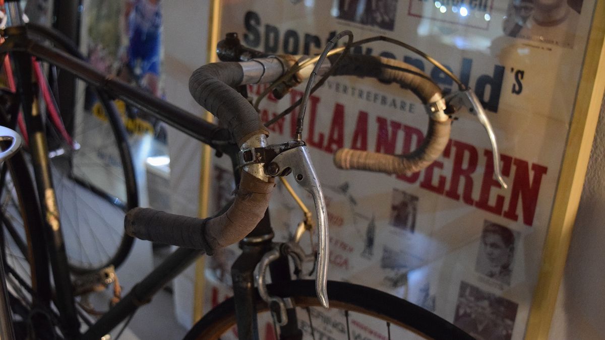 The cockpit of a 1948 Flandrien Briek Schotte, which won the Tour of Flanders twice