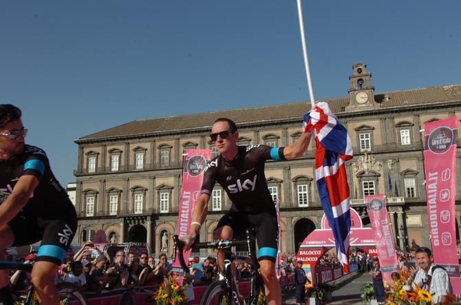 Bradley Wiggins couldn't quite figure out how to carry the British flag properly