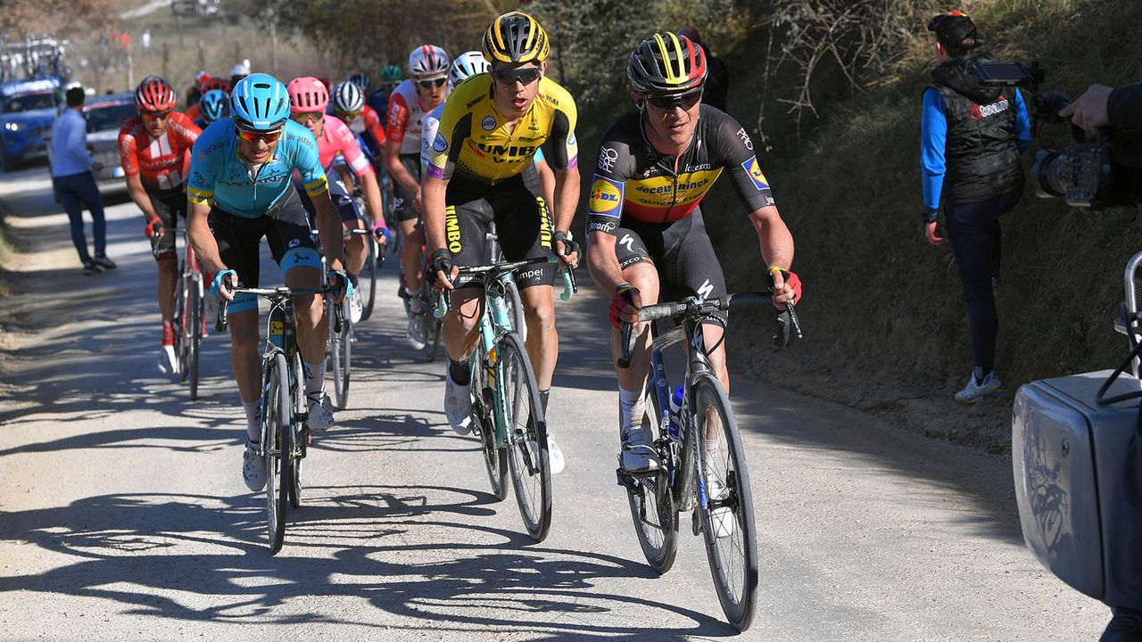 Wout van Aert (Jumbo-Visma) on his way to a consecutive third place at Strade Bianche