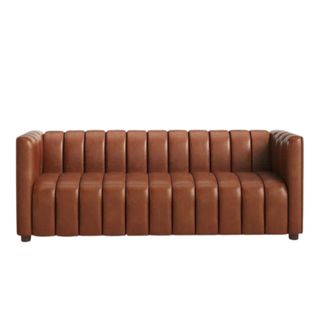 Anorea 83'' Genuine Leather Channel Tufted Sofa