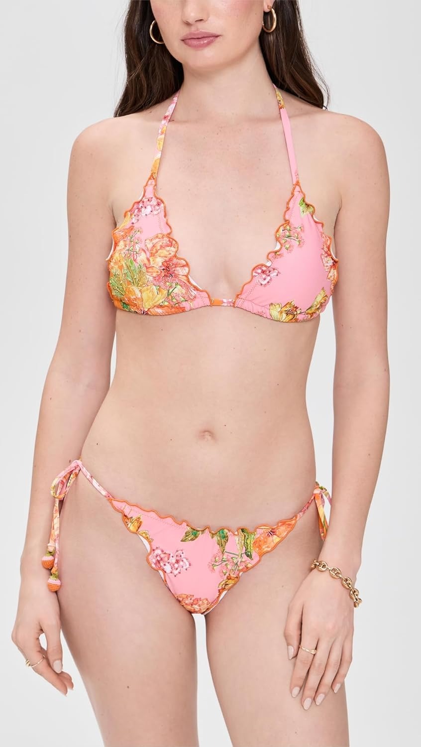 PQ Swim, Embroidered Lettuce Edge Triangle Bikini Top