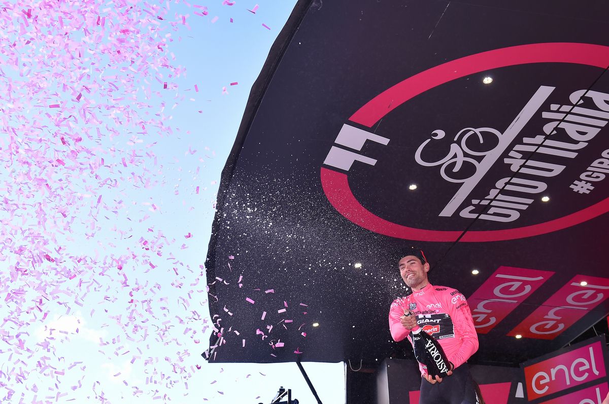 Tom Dumoulin enjoying his time in pink at the 2016 Giro
