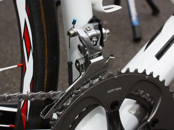 A steel Force cage is spliced on to a SRAM Red front derailleur.