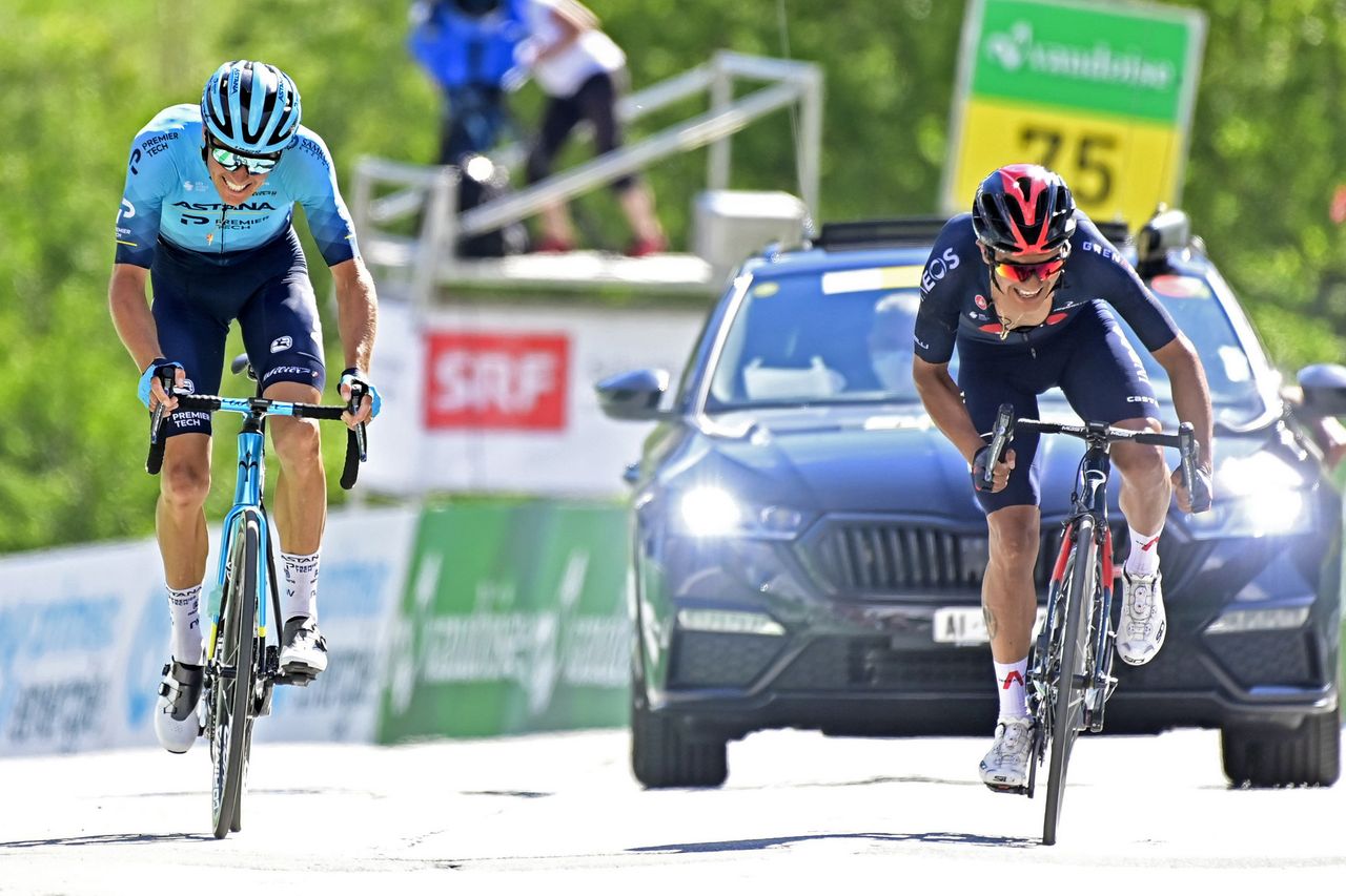 Tour de Suisse 2021 - 85th Edition - 5th stage Gstaad - Leukerbad 175,2 km - 10/06/2021 - Jakob Fuglsang (DEN - Astana - Premier Tech) - Richard Carapaz (ECU - Ineos Grenadiers) - photo Peter De Voecht/PN/BettiniPhoto&Acirc;&copy;2021