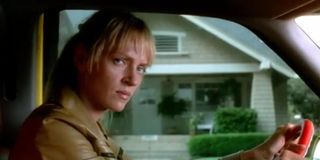 Uma Thurman in a car