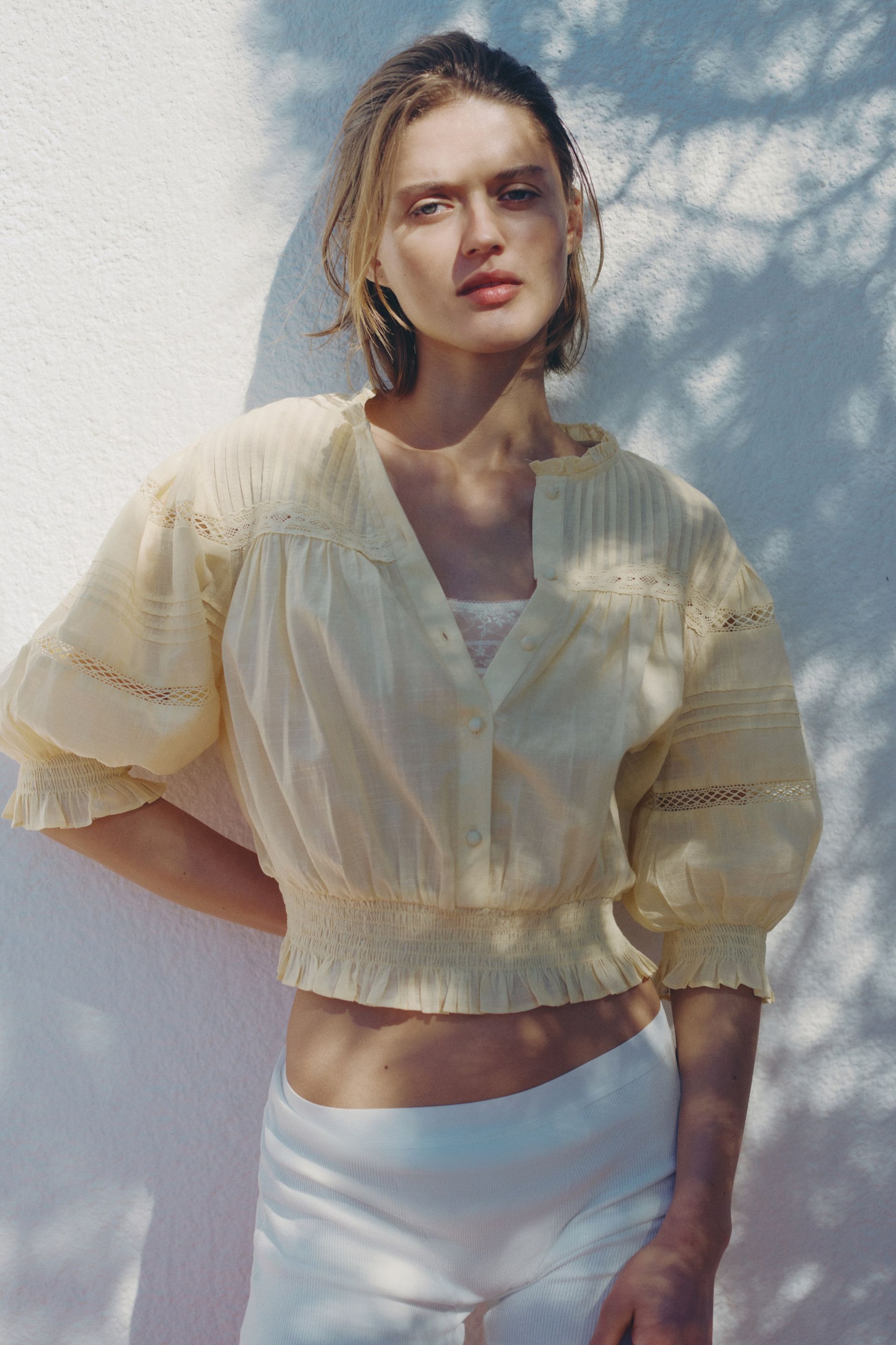 Pintucked Cotton Blouse