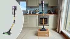 Ultenic U20 cordless vacuum cleaner pictured in a product shot alongside real-world testing in the reviewer's kitchen