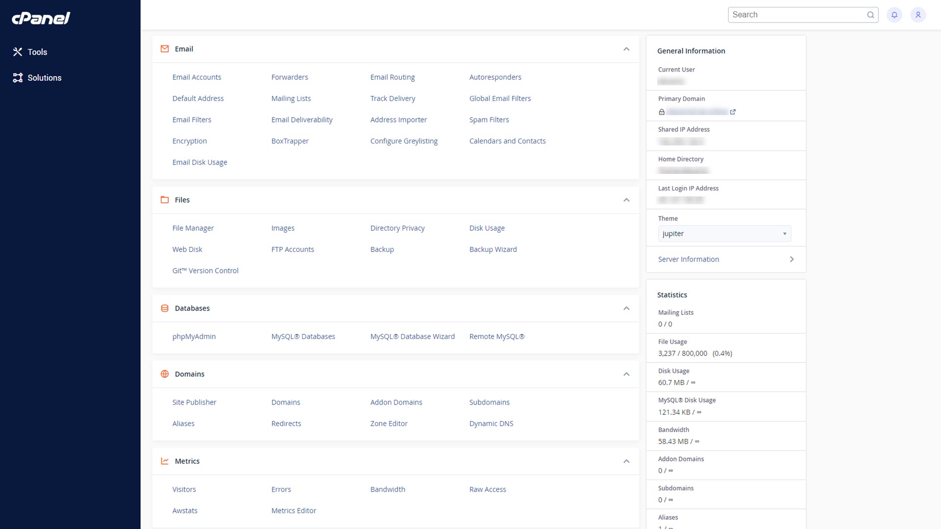 InterServer's cPanel in use