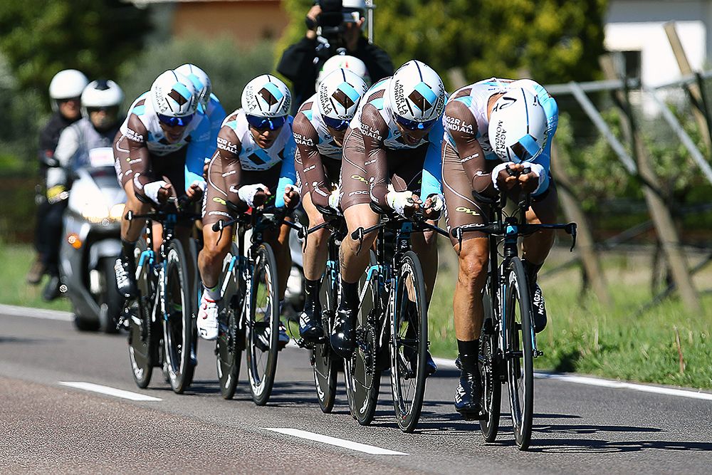 AG2R on their way to third place in the Giro del Trentino team time trial.