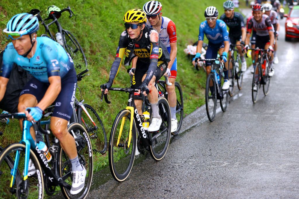 LE GRAND BORNAND FRANCE JULY 03 Jonas Vingegaard of Denmark and Team JumboVisma Injured after crash during the 108th Tour de France 2021 Stage 8 a 1508km stage from Oyonnax to Le GrandBornand LeTour TDF2021 on July 03 2021 in Le Grand Bornand France Photo by Tim de WaeleGetty Images