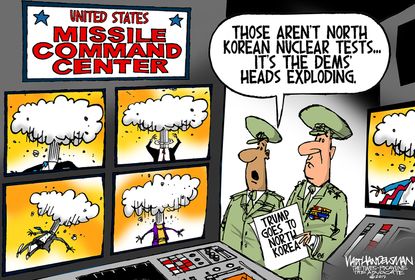 Political Cartoon U.S. Trump North Korea Explosions Democrat Anger
