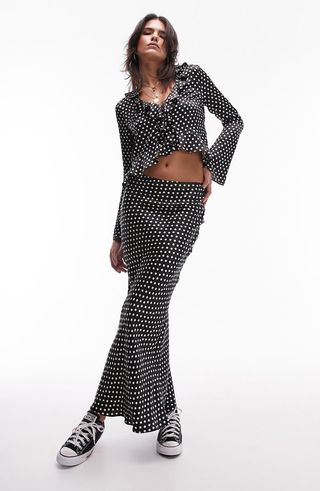 Polka Dot Satin Maxi Skirt