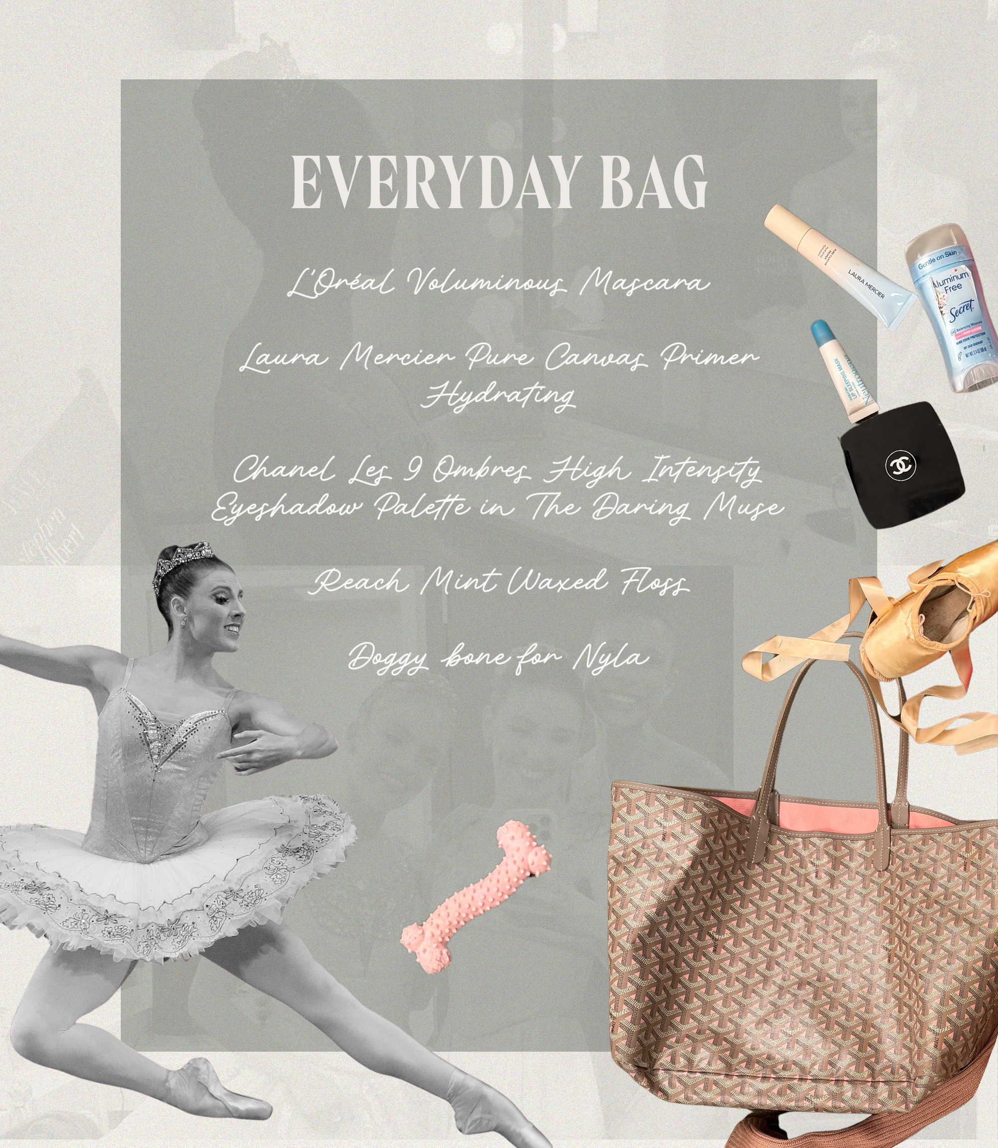 Beauty, lifestyle, and dance essentials in Tiler Peck's dance bag