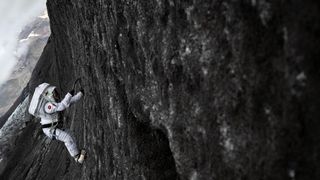 Helga Kristín climbs up the face of a glacier wearing the MS1 Mars prototype spacesuit. This was part of a mission to test the suit which took place from July 26 to Aug. 5. 