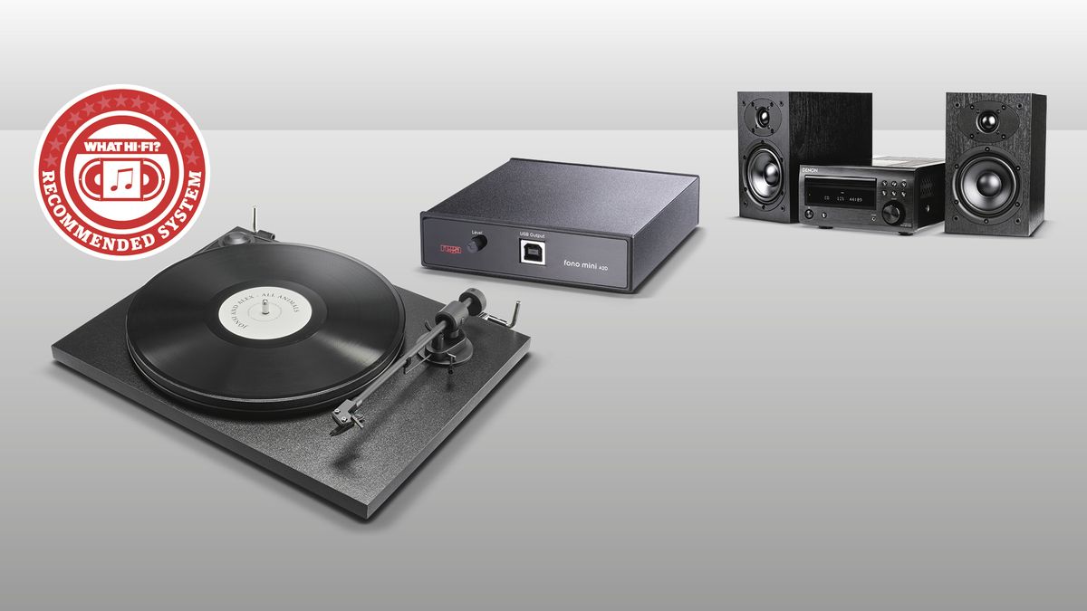 Micro system and turntable composite image on grey background