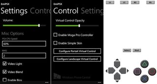 EmiPSX Playstation emulator for Windows Phone 8 Settings