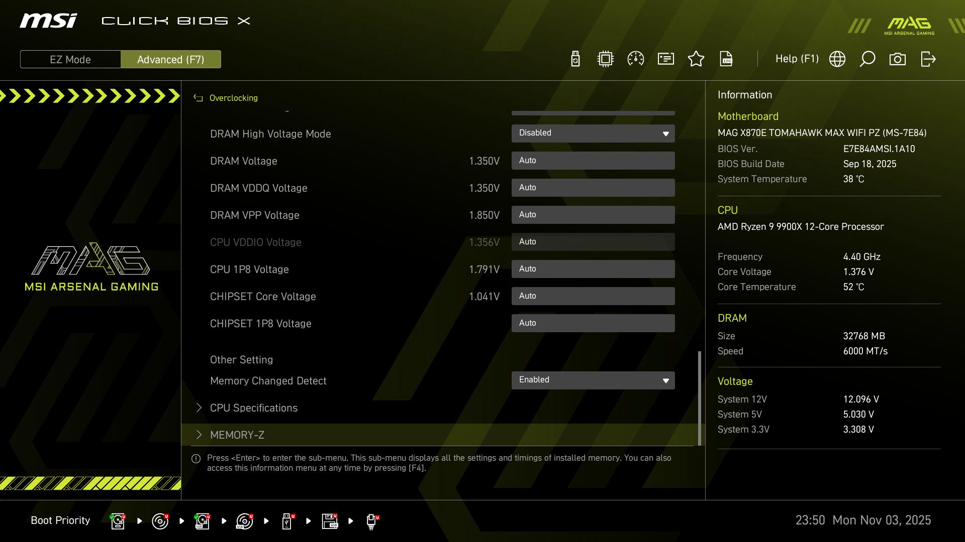 MSI X870E Tomahawk MAX Wifi PZ BIOS