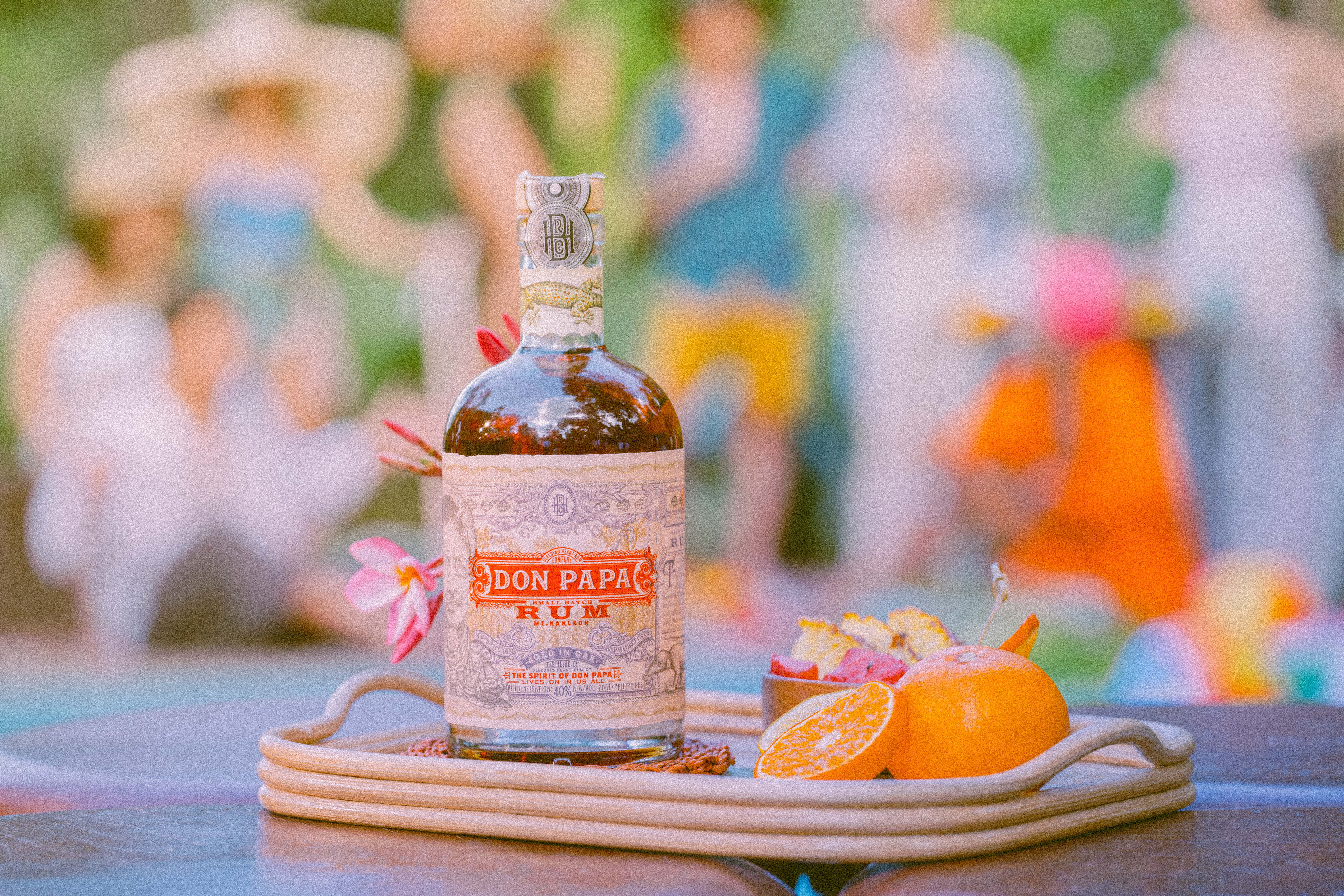 Don Papa rum against colourful background