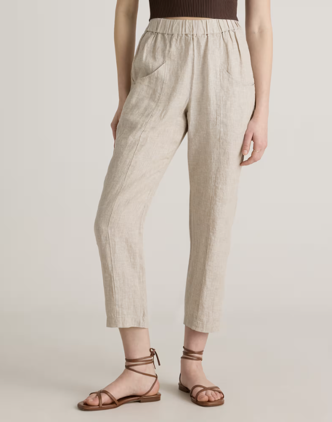 100% European Linen Tapered Ankle Pants in Flax