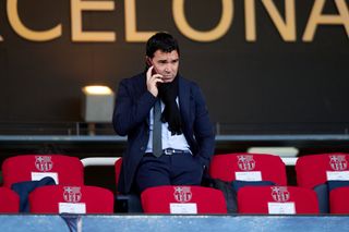 Barcelona sporting director Deco speaks on the phone prior to the LaLiga EA Sports match between FC Barcelona and Getafe CF at Estadi Olimpic Lluis Companys on February 24, 2024 in Barcelona, Spain. 