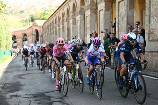 Riders tackle the famous climb of San Luca during the 2022 Giro dell'Emilia Donne