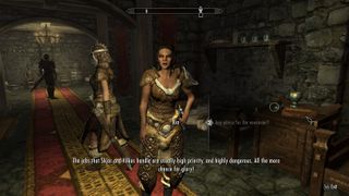 Best Skyrim mods — the Dragonborn in conversation with a hopeful Companions rookie.