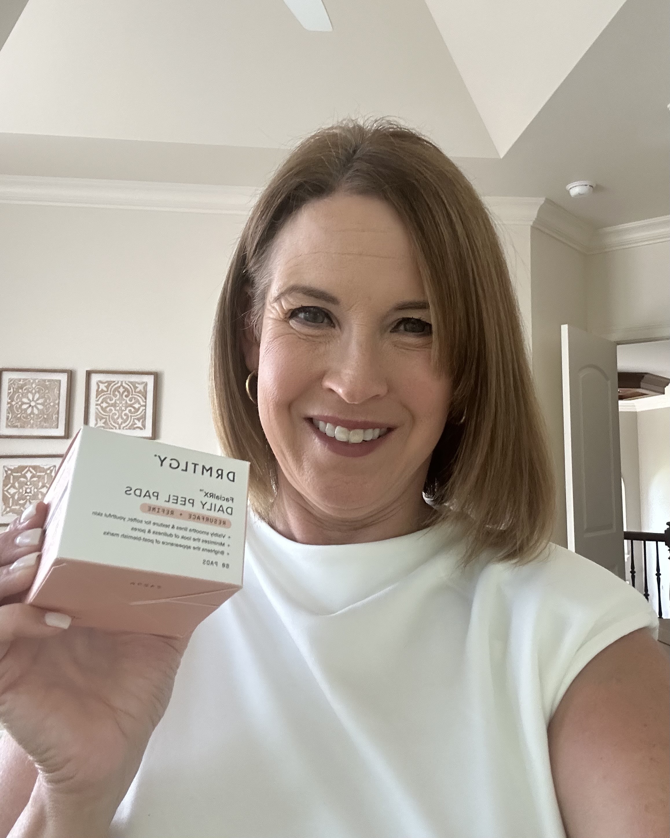 Associate beauty editor Alyssa Brascia's mother, Lori Brascia, after testing the Drmtlgy FacialRX Daily Peel Pads for a week.