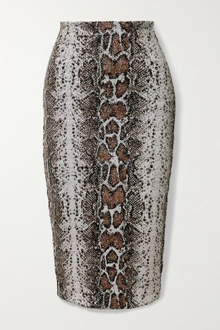 Snake-Effect Sequined Stretch-Jersey Midi Skirt