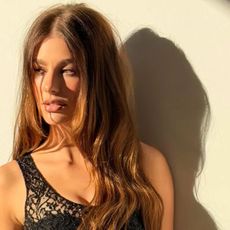 Camila Morrone with a toasted brunette hair colour