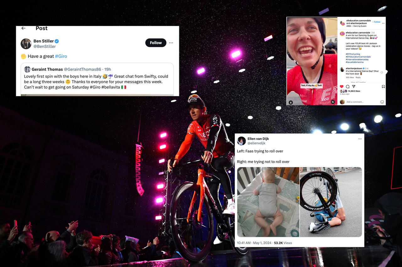 Geraint Thomas with social media posts overlaid