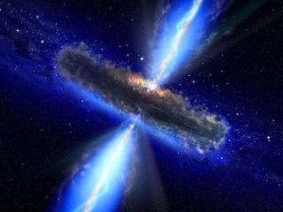Artist's concept of a dusty torus, or donut, of accreting material fueling a quasar. A quasar is an active supermassive black hole. Image released August 29, 2012.