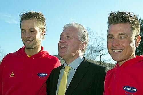 Tom Boonen (L) with Patrick Lefevere and Patrick Sinkewitz