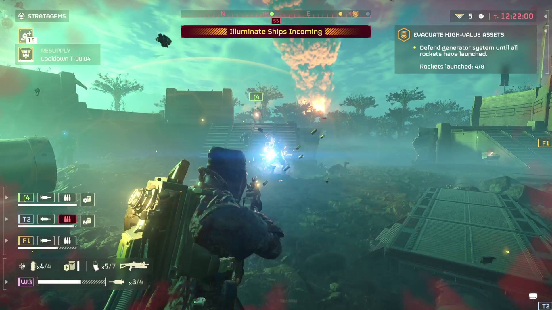 Helldivers 2 helldiver firing Killzone crossover smg at illuminate