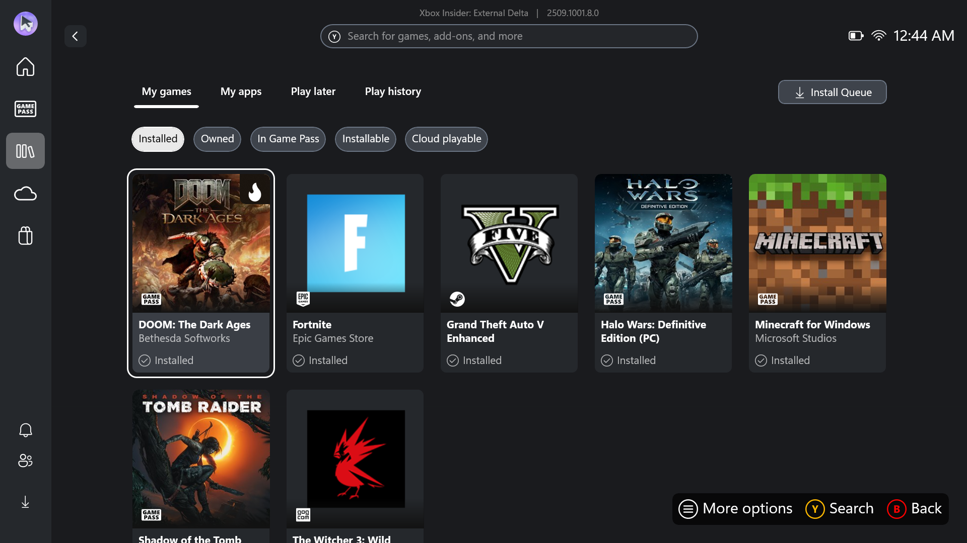Xbox app library
